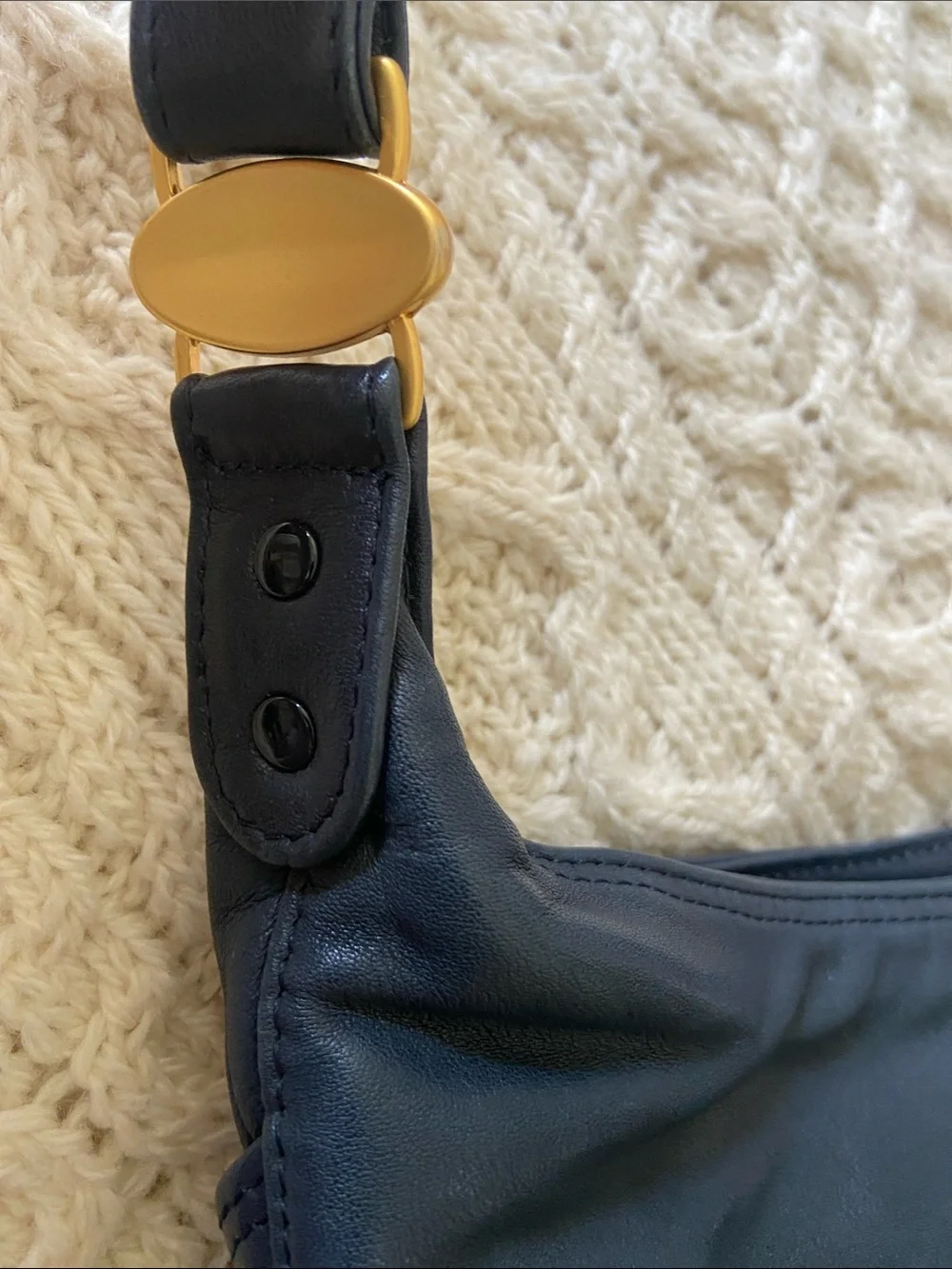 Etienne Aigner Navy Blue Leather Hobo Bag with Gold Hardware